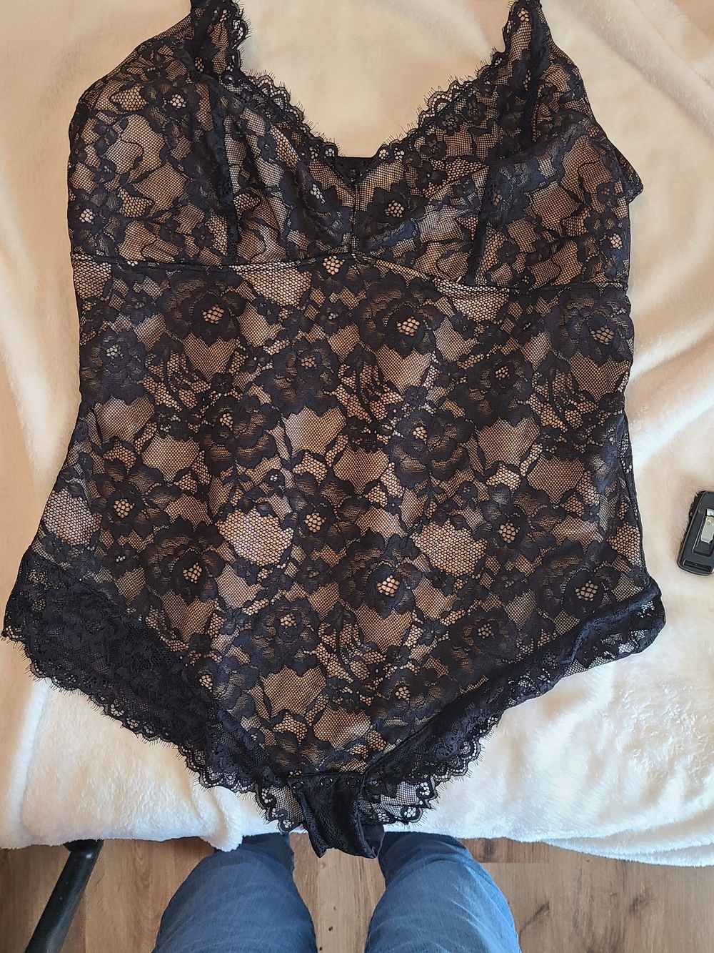 Black Floral Lace Chemise Bodysuit - Sheer Lace Intimate